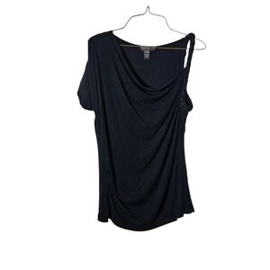 Cable & Gauge Black One Shoulder Short Sleeve Top Lg